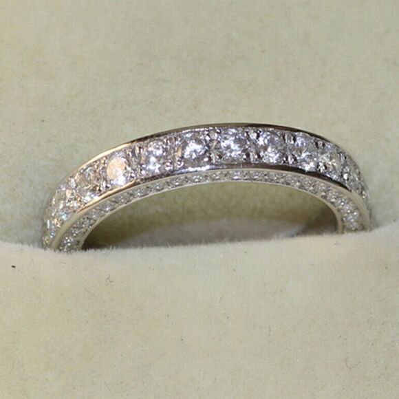 White Gold PLATED CZ Diamond Wedding Band Ring - Picture 1 of 5